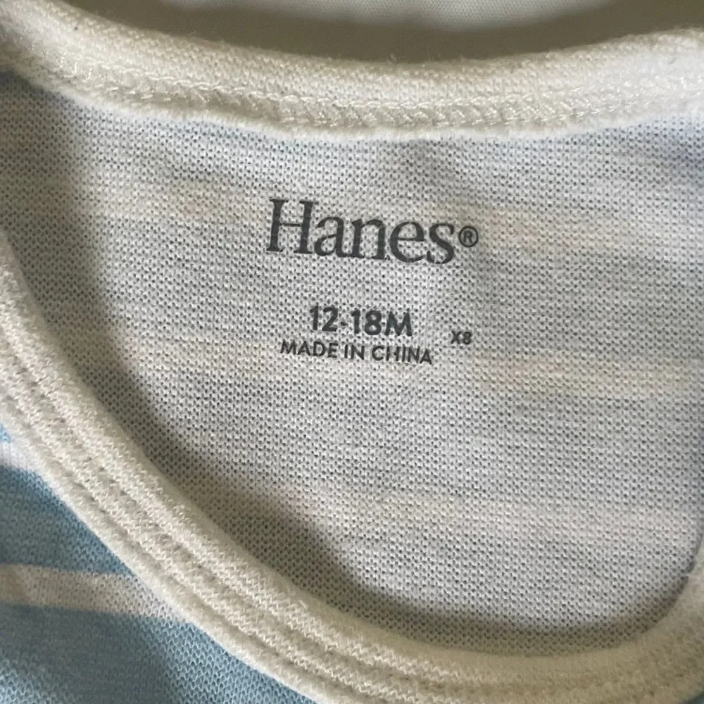 Hanes Baby Flexy Bodysuit and Pants 12-18M Long Sleeve Blue Stripes